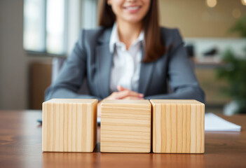 There are three wooden cubes lined up.
Wooden Blocks and Business Decision-Making.