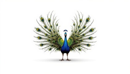 The image features a stunningly vibrant peacock with colorful feathers, meticulously detailed and lifelike, set against a clean