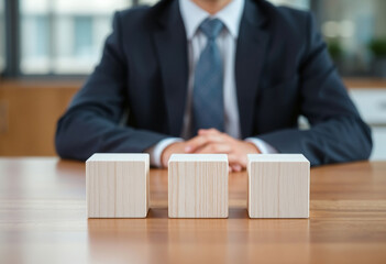 There are three wooden cubes lined up.
Wooden Blocks and Business Decision-Making.