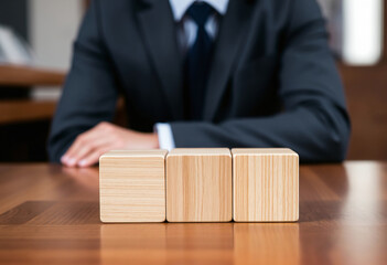 There are three wooden cubes lined up.
Wooden Blocks and Business Decision-Making.