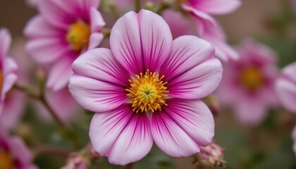 Fototapeta premium The photo captures the intricate patterns and vibrant colors of a delicate wildflower in full bloom