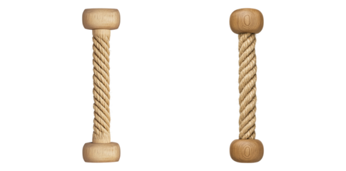 Two beige rope wrapped wooden dowels for crafts and home décor rustic style diy projects and interior design transparent background