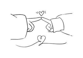 Connection between two people illustrated with fingers touching in a heart shape against a white background