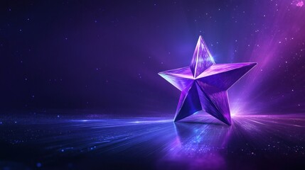 Obraz premium Purple star award, glowing, dark space, reflection, website banner
