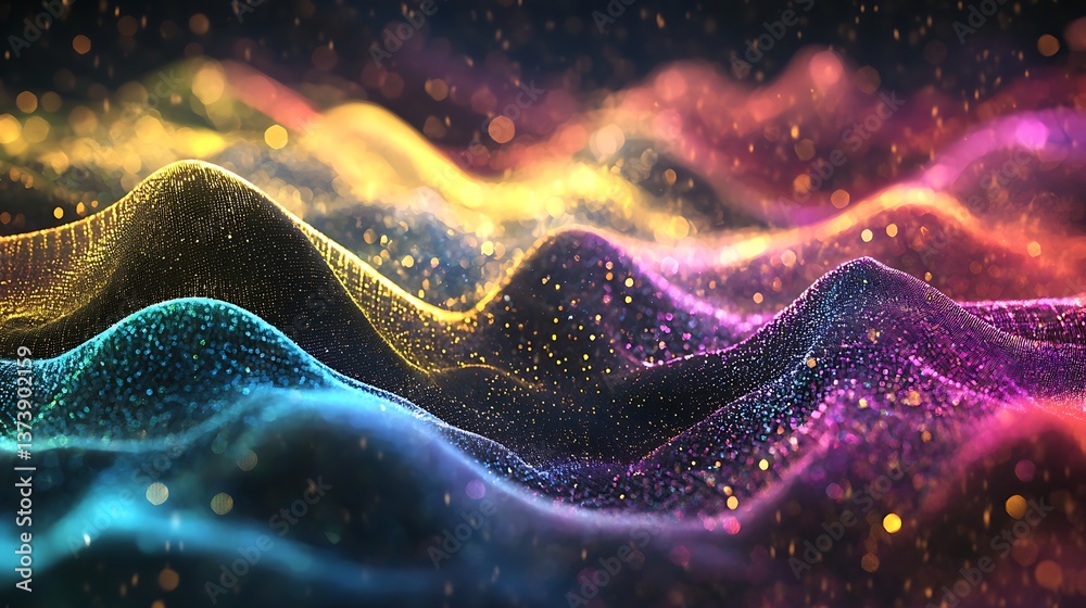 Wall mural a colorful, abstract image of a mountain range with a lot of sparkles