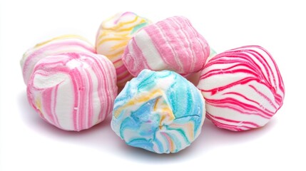 Obraz premium Colorful Striped Ball Candies Pile Isolated on White Sweet Treats