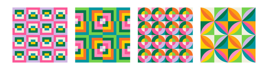Set of Essential geometric printable seamless pattern with abstract Minimal elegant line form stroke shapes in vibrant colors. Modern simple background in minimalist mid century style vector wall art