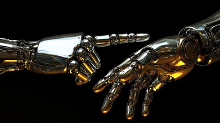 Naklejka premium Metallic Robotic Hands Reaching in a Symbolic Moment of Connection