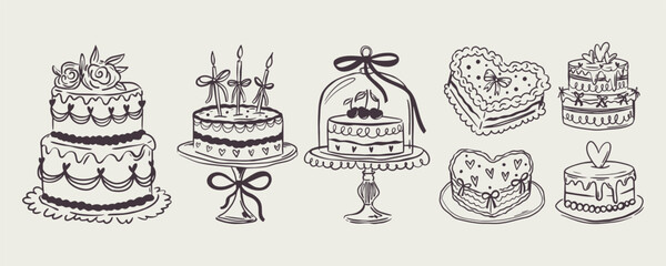 Set of whimsical hand-drawn champagne tower in trendy vintage style. Perfect for quirky wedding holiday, dinner and bar menu, bachelorette party, birthday invitation, sign