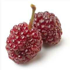 Two ripe mulberries isolated on white background