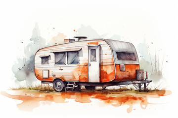 Camper isolated on a white background. Motorhome illustration.