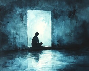 Obraz premium A person alone in a dimly lit room