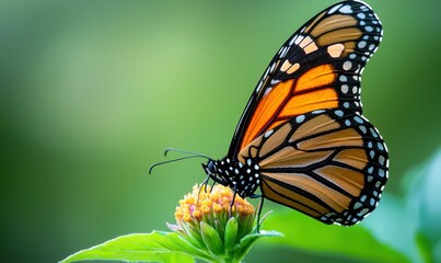 Obraz premium A stunning monarch butterfly rests gracefully on a bright yellow flower, its wings beautifully detailed.