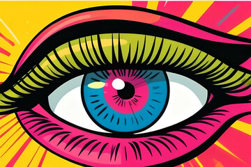 Experience a burst of color with this retro 90s pop art illustration