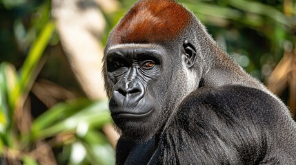 Fototapeta premium Majestic Gorilla Portrait with Vibrant Fur and Intense Eyes