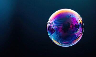 Fototapeta premium A vibrant iridescent soap bubble floats in a mesmerizing display of colors and reflections.