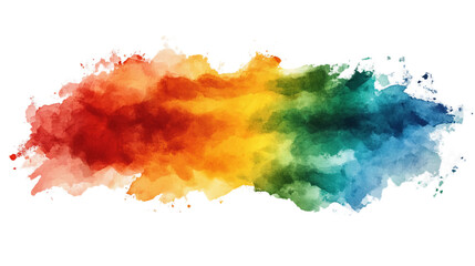 Colorful watercolor brushstroke on a transparent background. The colors smoothly transition from red through orange, yellow, green to blue, creating a rainbow effect.
