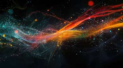 Obraz premium Abstract colorful energy flow, digital art, dark background, website banner