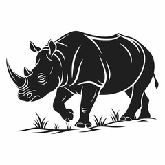 Fototapeta premium Rhinoceros black silhouette icon vector