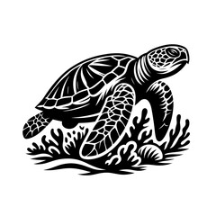 Fototapeta premium Sea turtle swimming in coral reef vector art