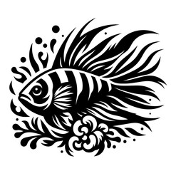 Obraz premium Exotic fish with long fins in tribal vector style
