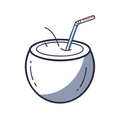 Coconut cocktail icon in flat style with muted colors