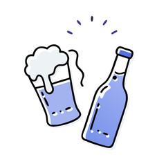 Beer bottle and foam glass icon in flat style