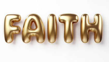 Ai Generated Shiny Gold Metallic Foil Capital Inflated Balloon Letters Faith Quote against Transparent Background