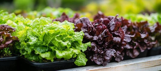 Fresh, Vibrant Lettuce Growing in Garden Beds A Close-Up View of Healthy Green and Red Leaf Lettuce