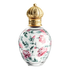 Vintage Floral Glass Nail Polish Bottle with Ornate Golden Cap