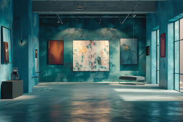 Surreal Art Gallery with Floating Frames and Abstract Masterpieces