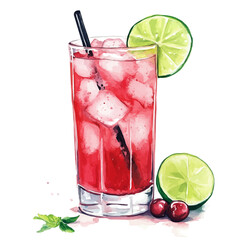 A watercolor vector of cherry limeade, isolated on a white background. Cherry limeade vector.

