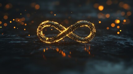 A glowing, twisted, and glowing infinity symbol is on a dark background