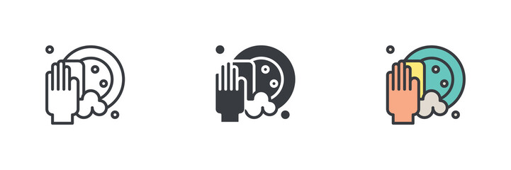 Hand washing plate with sponge different style icon set