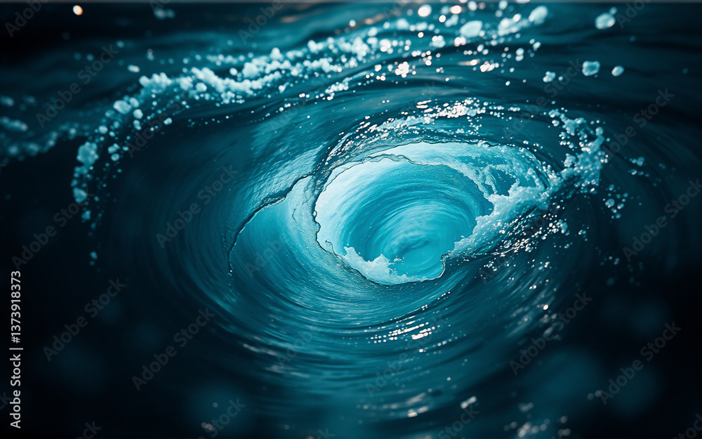 Poster swirling blue water forms a mesmerizing vortex, capturing the motion of the ocean's depths. dynamic 