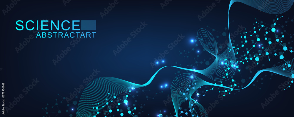 Wall mural molecular structure dna, atom, neurons. science concept for your design. connected lines with dots. 