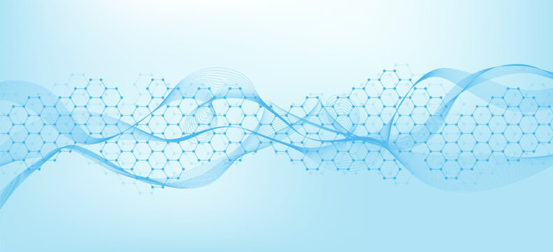 Health care abstract background with hexagons, lines and dots. Medical innovation banner template concept. Biology and pharmaceutical technology background. Vector illustration.