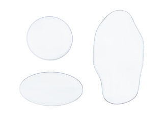 Transparent glass shapes set – high-resolution PNG with circular, oval elements. With place for text on transparent background. Style glassmorphism.