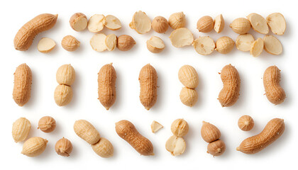 Obraz premium A mix of raw and roasted peanuts arranged aesthetically, isolated on a transparent background—ideal for culinary designs, health blogs, and organic food branding
