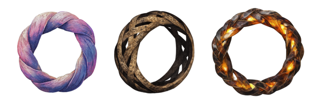 Assorted decorative rings set of three fantasy inspired design home decor accent piece unique gift idea item transparent background