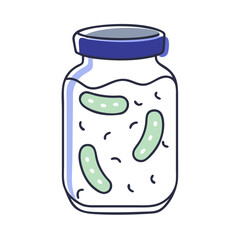 Pickles in glass jar in flat style