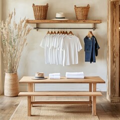 Stylish casual clothing display in modern boutique indoor setting home decor natural lighting contemporary style