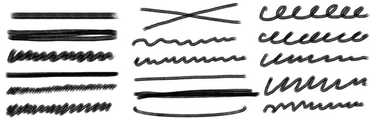 Hand-drawn black arrows set in sketch style. Variety of curved and straight doodle arrows isolated on transparent background