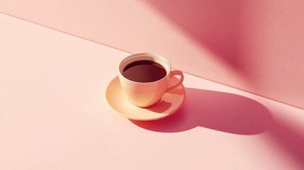 Minimalist Pink Background with Coffee Cup and Saucer Display