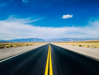 Naklejka premium Scenic Desert Highway Adventure: Explore the Vast Open Road, Rugged Terrain & Panoramic Views