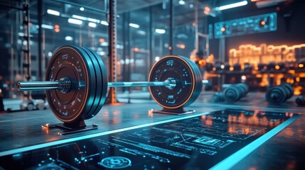 Modern gym barbell weights training fitness tech