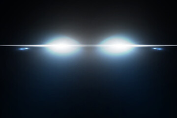 Fototapeta premium Vector light from the headlights PNG. Light from the headlights of a car on an isolated transparent background. Round headlights, yellow light PNG.