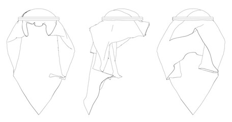 Fototapeta premium Three drawings of a Arab hat, each with a different design. The first drawing is a simple design, the second is more complex, and the third is a more intricate design