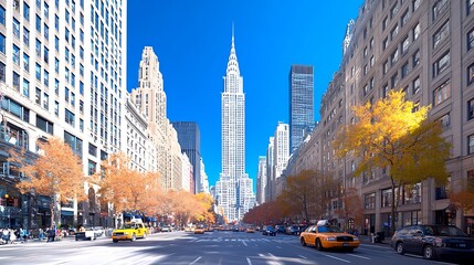 NYC Skyline, Autumnal Street