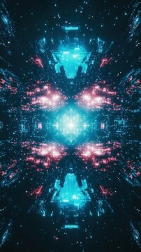 Futuristic neon cyberpunk digital grid with vibrant symmetry